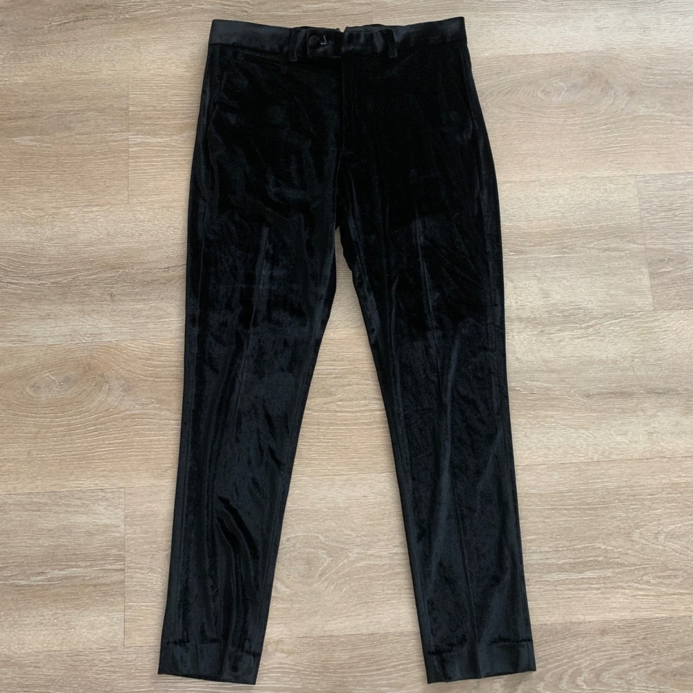 ASOS DESIGN Black Velvet Trousers Straight Leg Dress‎ Pants W33 L30